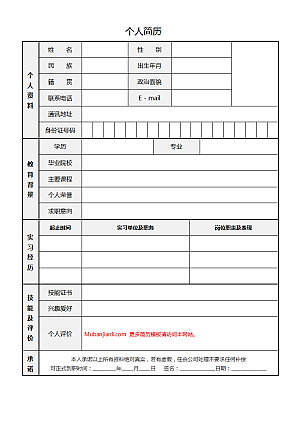空白标准表格word简历模板04