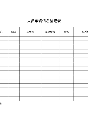 人员车辆信息登记表|返乡人员登记表